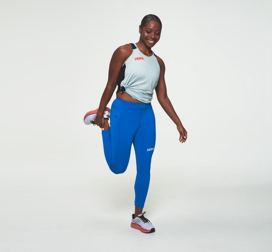 Hoka One One Womens Pants - Performance Crop Tight - Blue - SJOD14053